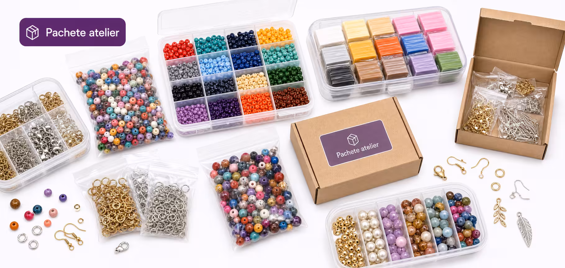 Pachete atelier cu margele, accesorii si materiale creative